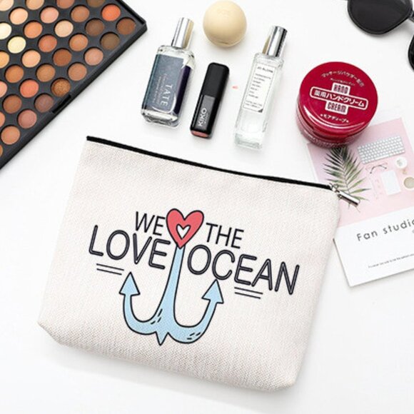 Cotton Linen Zippered Cosmetic Bag - Picture 2 of 2